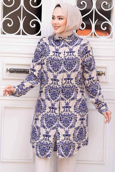 N.S NEVA STYLE Purple Patterned Tunic 11737Mor