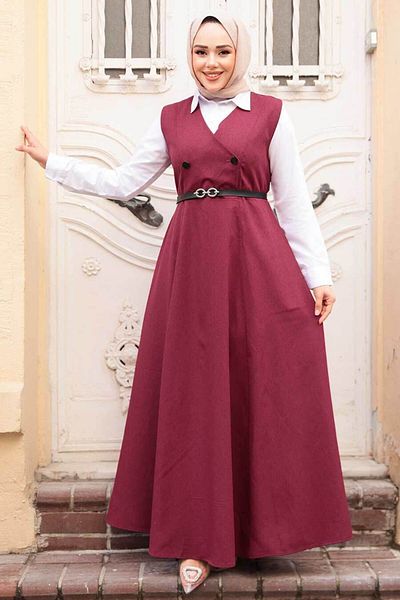 N.S NEVA STYLE Burgundy Hijab Gilet Dress 30284Br