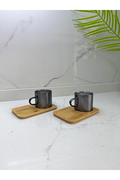 konak züccaciye Metallic Coffee Glass for 2 People with Presentation Stand