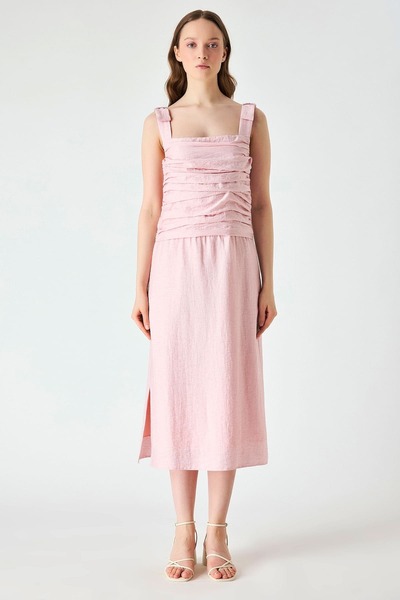 FEVER Kalın askılı büzgü detaylı viskon elbise