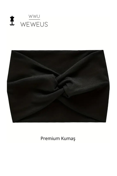 Weweus Düz Siyah Premium Kadın Saç Bandı Bandana