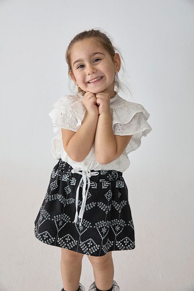 Patique Kids White Ruffled Natural Cotton Girl's Shirt