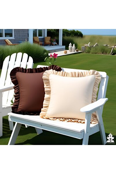 Bc Home 2-Piece Brown - Cream Color Country Ruffled Square Throw Pillow Cover...