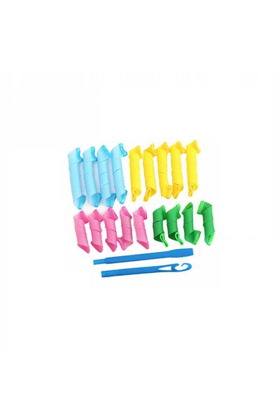 OEM Set of 18 spiral curlers, 2 hair hooks, flexible, multicolor