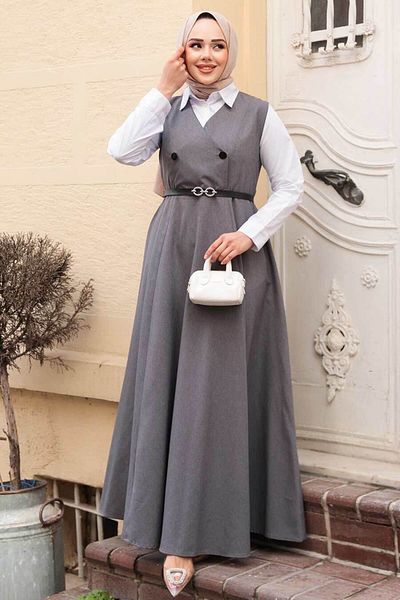 N.S NEVA STYLE Φόρεμα Smoked Hijab Gilet 30284fu