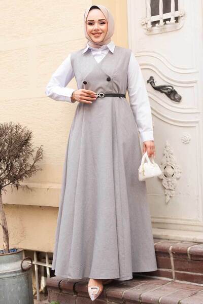 N.S NEVA STYLE Gray Hijab Gilet Dress 30284Gr