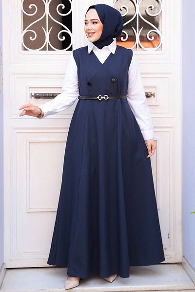 N.S NEVA STYLE Φόρεμα Navy Blue Hijab Gilet 30284l