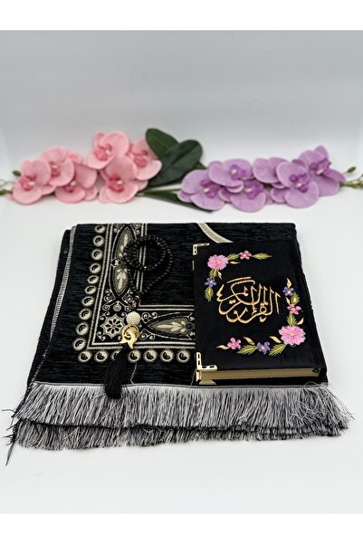 Uğurlu Hac lüx nakışlı kuran şönil secade kristal tesbih seti