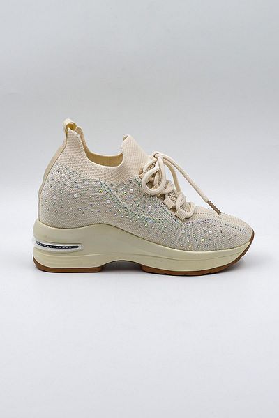 KRISTE BELL Stone Detailed Knitwear Imported Women's Sneakers Sports Shoes Kb0009 Beige