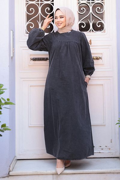 N.S NEVA STYLE Anthracite Hijab Jeans Φόρεμα 19148ANT Μοντέλο