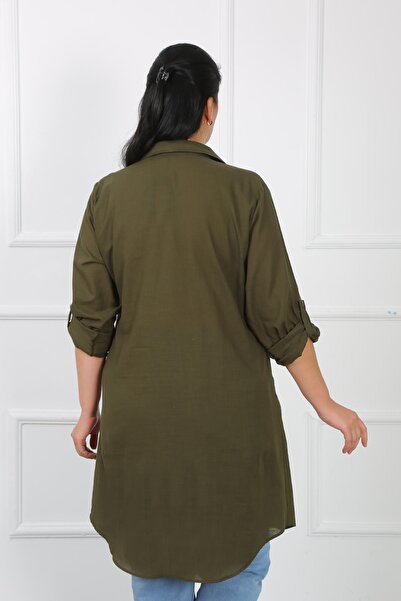 By Alba Collection Women's Khaki Linen Plus Size Tunic