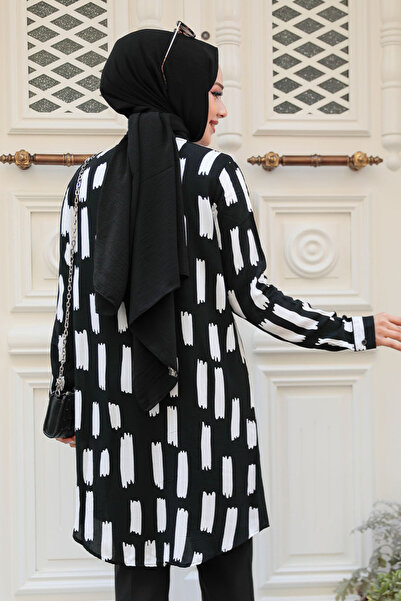 Neva Style Patterned Black Hijab Tunic 11683S