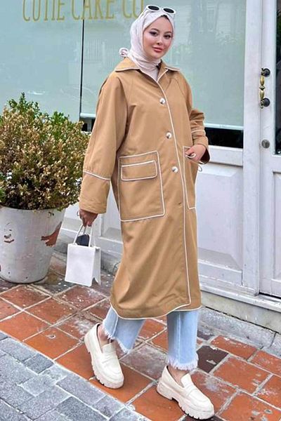 Neva Style Trenci cu nasturi Biscuit Hijab 9206bs