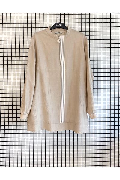 Armine Trend Stripe Detailed Collar Zippered Strawberry Fabric Summer Tunic
