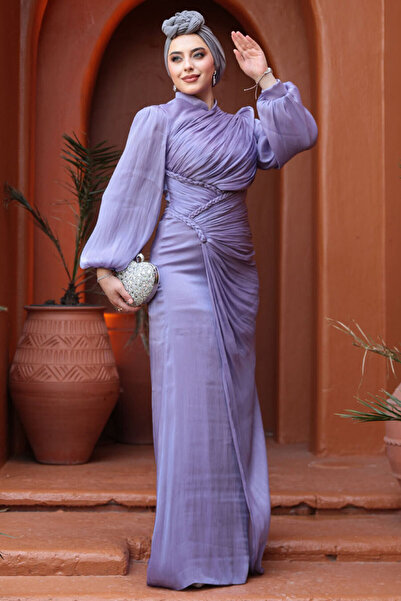 N.S NEVA STYLE فستان سهرة حجاب أرجواني متدفق 50781LILA