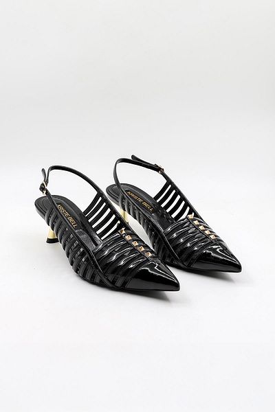 KRISTE BELL Low Heel Staple Detail Stiletto Kb5031 Black Patent Leather