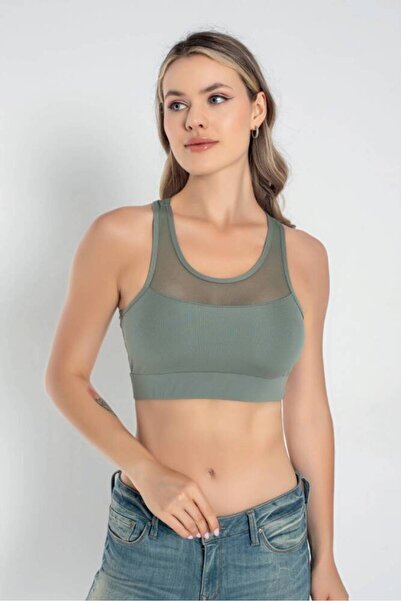 Star Form Angel Women's Thick Straps Tulle Detail Crop Bustier