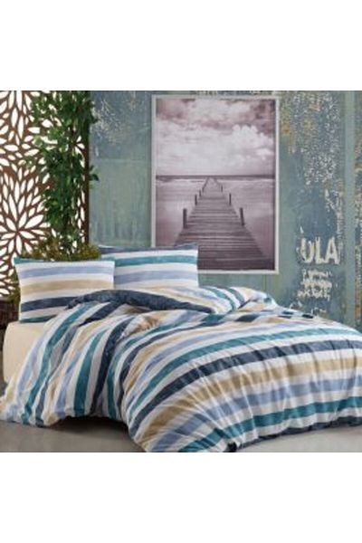 Homelux Set husa pilota 200x220 cm + 2 fete perna 50x70 cm, Acasa, 100% bumbac, alb/albastru/galben