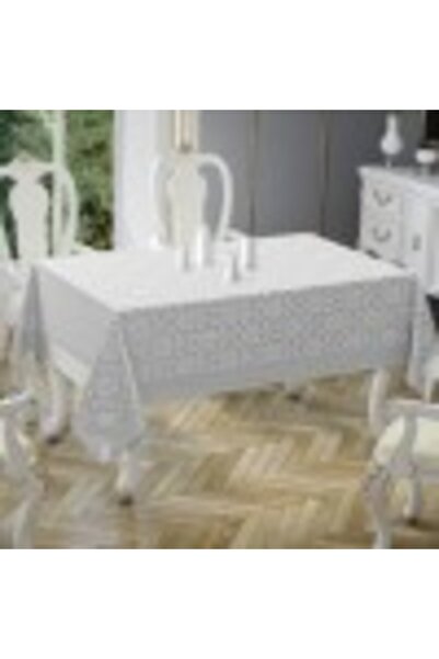 TABE Damask Floral Tablecloth with Tassels 140x200cm, Grey