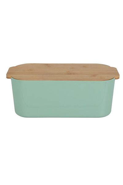 Excellent Houseware Brott bread box, green, plastic, bamboo lid, 33 x 18.5 x 12 cm