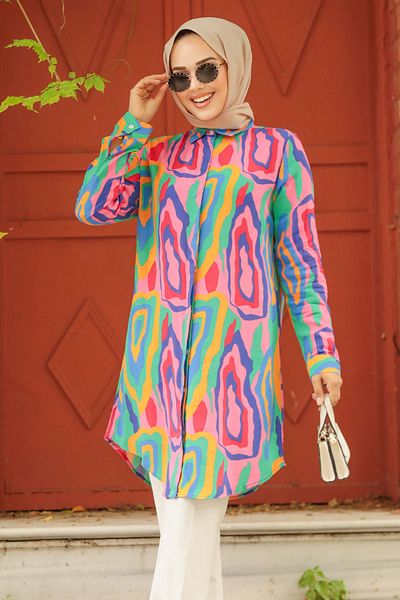 Neva Style Tunica Hijab cu model roz - 11679P