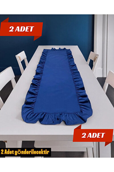 ÇIQRIK HOME 2 Adet Natural Fırfırlı Vintage Lacivert Runner Ranır 40x110 Cm