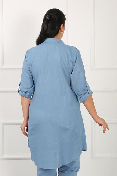 By Alba Collection Women's Indigo Linen Plus Size Tunic