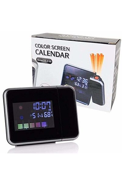 FOXMAG24 Projection Clock, with Alarm and Weather Station HL-8190, Black-Silver