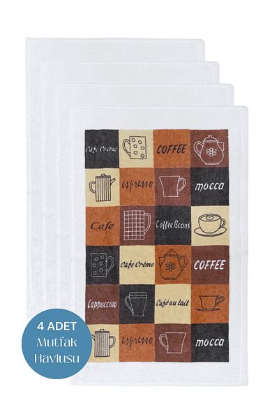 sevilya 4 Pack Printed White Kitchen Towel Model