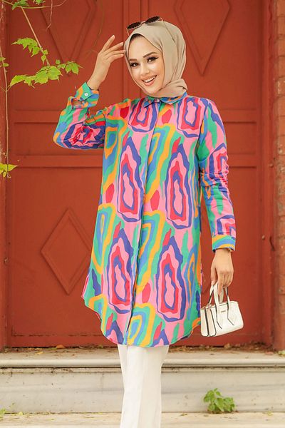 Neva Style Tunica Hijab cu model roz - 11679P