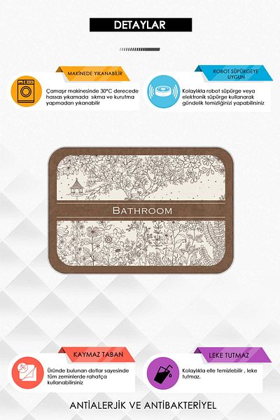 Argento Machine Washable Non-Slip Base Modern Patterned Brown 2-Piece Bath Mat Set 60X90+40X60