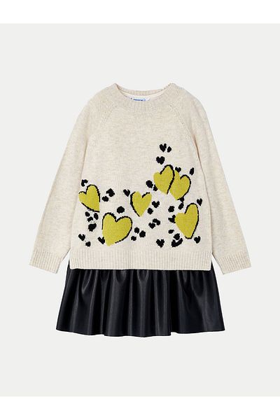 MAYORAL Girl's Sweater and Dress Set 4925 Beige, Black