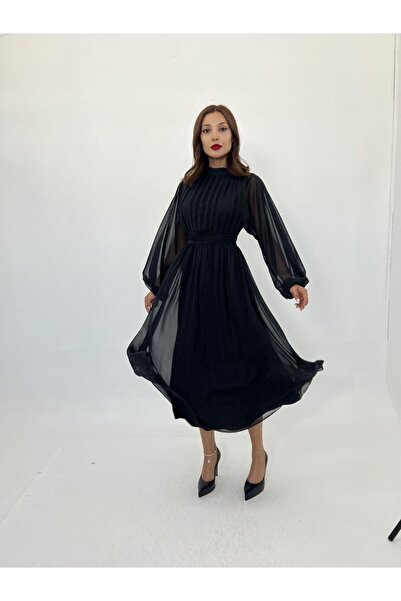 ALPACO 6297 ELBİSE-SİYAH -COLLECTION