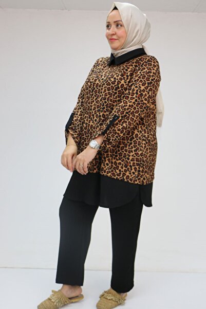 Eslina 57027 Large Size Men's Wrinkled Suit with Collar Combination Trousers - Black-Leopard