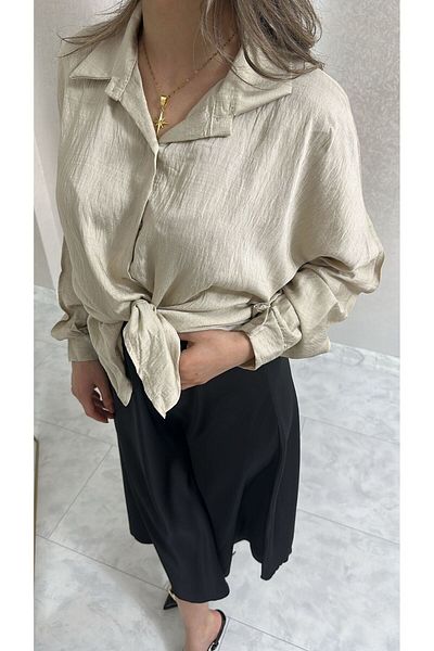 Viskosa Cămașă bej deschis cu nasturi, bluză casual oversize pentru femei, din bumbac, cu guler clasic, confortabil și elegant