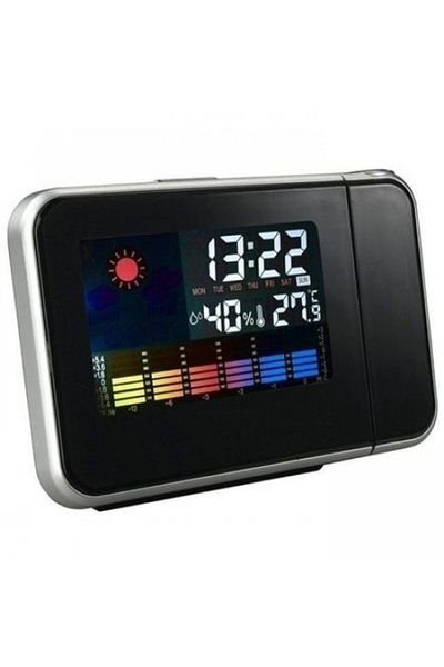 FOXMAG24 Projection Clock, with Alarm and Weather Station HL-8190, Black-Silver