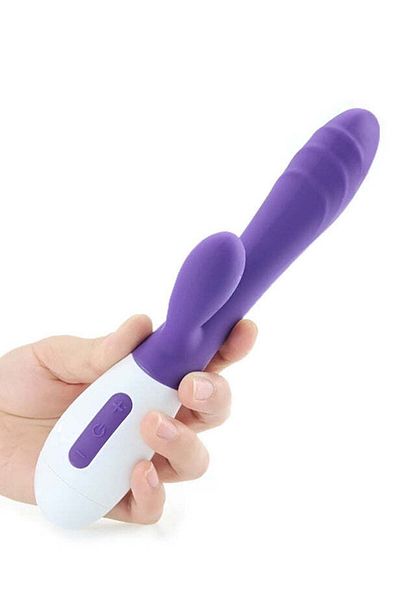 WildFashion Vibrator dublu tip iepuras, cu multiple moduri si intensitati de vibrare, mov TOY322-11