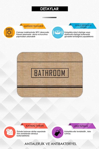 Argento Machine Washable Non-Slip Base Stain Resistant Jute Patterned 2-Piece Bath Mat Set 60X90+40X60