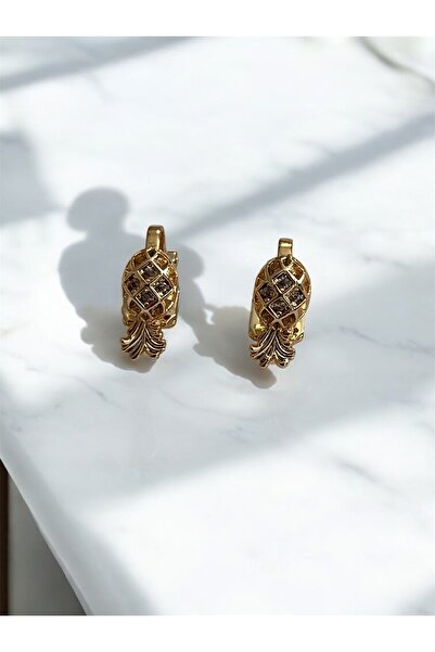 alpikom ALTIN RENKLİ TAŞLI ANANAS FİGÜRLÜ KLİPSLİ KÜPE