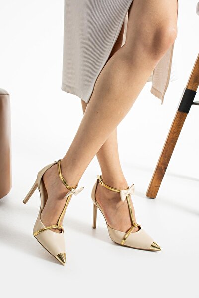 FOLLİNİ Stiletto din piele naturală de culoare crem pentru femei