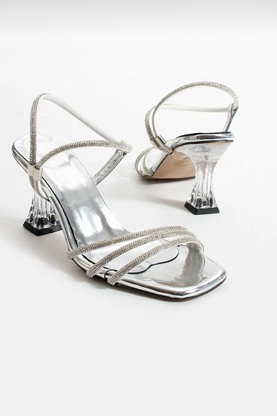 palatti shoes Women's Silver Stone Transparent Heeled Evening Dress Shoes