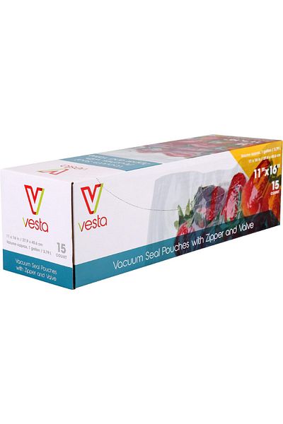 Vesta Precision Set of 15 bags with valve for Vesta Precision vacuum sealer, plastic, transparent, 27.9 x 40.6 cm
