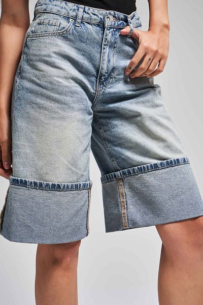 its basic Women's T.Jeans Color 4S5-75 Leg Detailed Maxi Size 100% Cotton Denim Bermuda Shorts