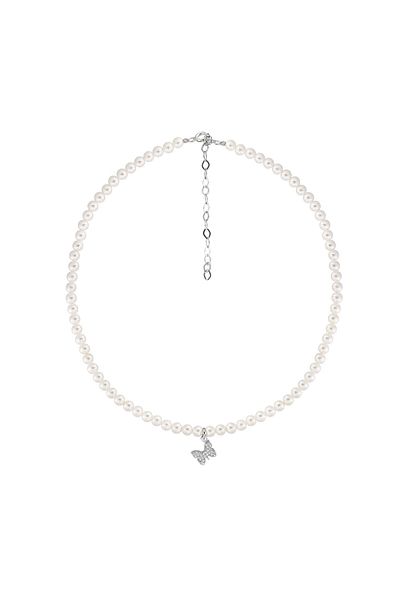 ohmygod jewelry Colier cu Fluture Pandantiv, Perle si Cristale – Mini Butterfly Pearl