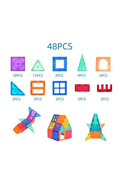 MaGeCa Intelligent Construction Set With Magnetic Blocks, 48 ​​Pieces, Magnetic Tiles 3d, 3 Years