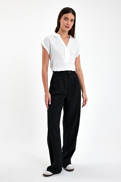 VENA Black Palazzo Wide Leg Fabric - Women's Trousers (Lyocell)