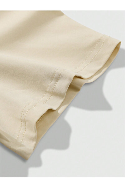 EFFRENATU Arida Printed Cotton Fabric Men's Beige T-Shirt - Black Shorts Set