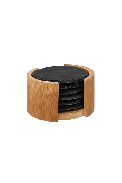 Secret de Gourmet Set of 6 SG drink holders, slate, bamboo holder included, diameter 10 cm