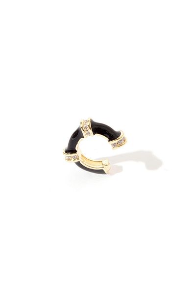 RİVUS Gold Detail Stone Row Single Ear Cuff - Black
