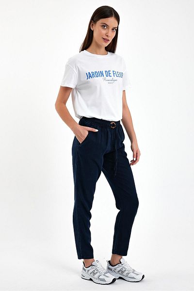 VENA Pantaloni de plajă Lyocell pentru femei TENCHEL™ - Alian Blue Black, talie elastică